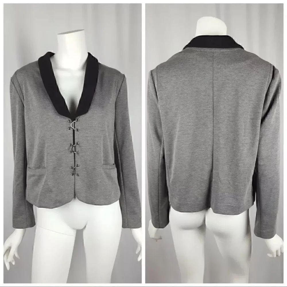 I Heart Ronson Hook Front Blazer Jacket Marled Heather Grey Size Large Career